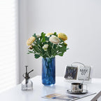 7.5 inch Blue Glass Flower Vase for Pampas Grass, Medium Decorative Centerpiece Ribbed Vase for Dining Table, Office Desktop, Shelf Bookshelf, Mantel, Entryway, Bathroom, Countertop,Gift