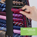 Upgraded Tie Rack Hanger for Closet with 30 Metal Hooks, Space Saving Necktie Organizer for Men, Sturdy Wooden Large Capacity Tie Holder, Closet Organizers and Storage, Black