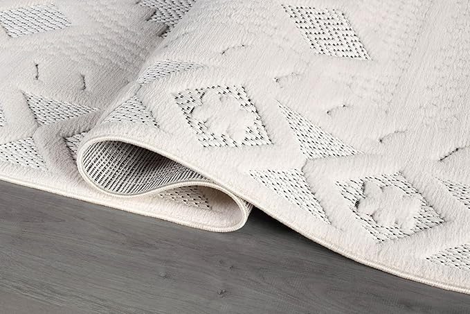 Modern Micro Loop Indoor Area Rugs for Living Room Bedroom Kitchen Geometric Trellis White 5x7 Luxury Durable Low and High Pile Non-Shedding Stain Resistant Soft Area Carpet 5 x 7