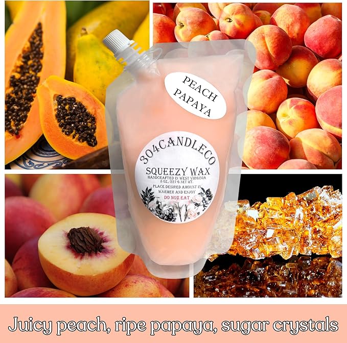 304CandleCo Large Squeeze Soy Wax Melt - 50 SCENTS! - Highly Fragrant & Hand-Crafted - Easy Mix & Match - American Made - Perfect for Wax Warmers (8oz, Peach Papaya)