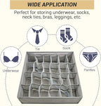 PINGMIC Gray Sock Organizer Divider 2 Pack - 24 Cell Foldable Closet Storage, Tie Organizer For Men Boxes for Socks, Ties, Belts