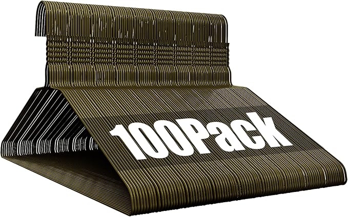 Wire Metal Clothes Hangers Bulk 100 Pack, 16 Inch 12 Gauge Standard Size, Slim Space Saving for Coat Suits Shirts Pants Skirts, Non Slip, Bronze