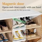 Foldable Shoe Rack Organizer for Entryway with Clear Magnetic Doors - Large Capacity Shoe Cabinet for Boots, Sneakers & All Shoes, Easy Assembly, White 4-Tier 16 Pairs