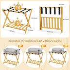 Luggage Racks Set of 2, Bamboo 26.77" Luggage Rack Stand for Guest Room, 5 Nylon Straps, Foldable Suitcase Stand with Storage Shelf for Bedroom Hotel, Holds up to 165 Lbs