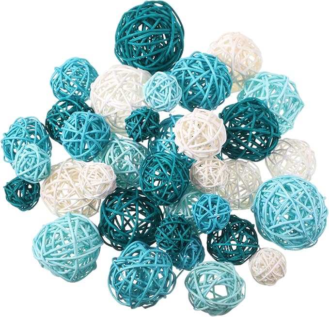 Patelai 36 Pcs Wicker Rattan Balls Decorative Balls for Vase Centerpiece Bowls Orbs Filler for Home Decor,4 Sizes(White, Light, Green, Dark,2.4'',2'',1.6'',1.2'')