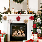 EASY JOY Christmas Hanging Decorations-9Pcs Small Christmas Paper Ornaments 3D White Red Brown Snowflake Ornaments Xmas Tree Decorations Outdoor Indoor for Xmas Boho New Year Home Decor