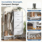 OLIXIS 4 in 1 Storage with Hanging Rack, Clothes Rack Shoes Rack, Bag Hook, Tall Storage Tower, Sturdy Frame for Bedroom Entryway Living Room White