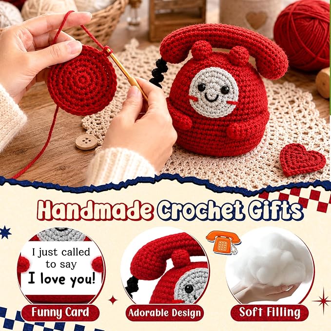 Romantic Gift for Men Women, Funny Handmade Crochet Telephone Doll with “I Just Called to Say I Love You” Cute Birthday Gifts for Girlfriend, Boyfriend, Wife, Husband, Anniversary Desk Decor