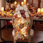 Valery Madelyn 24 inch Fall Pumpkin Teardrop Swag Autumn Harvest Door Hanger with Striped Bow, Mini Pumpkins, Eucalyptus, Raffia & Berry Sprays for Front Door, Mantel Thanksgiving Table Centerpiece