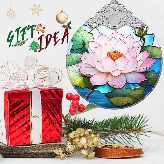 Lotus Stained Glass Orament - Christmas Ornament - Christmas Decorations for Tree - Holiday Present ldeas - Gift Exchange