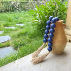 OMISHE 60" Long Extra Large Wood Bead Garland in Navy Blue with 1.6" Diameter Wooden Beads and Tassels, Rustic Farmhouse Country Decorative Beads for Home Decor, Navy Blue