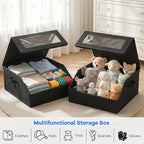 Hat Storage for Baseball Caps, Holds up to 24 Caps, Stackable Hat Organizer for Closet, Dustproof Hat Box with Clear Window, Hollow Board Support & 2 Handles, Flip-Top Access (Black)