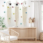 Macrame Moon Star Dream Catcher Decor for Girl, Boho Crescent Dreamcatcher Bohemian Wall Hanging Dream Catcher with Star Pendant for Home Bedroom Craft Decoration(3pcs)