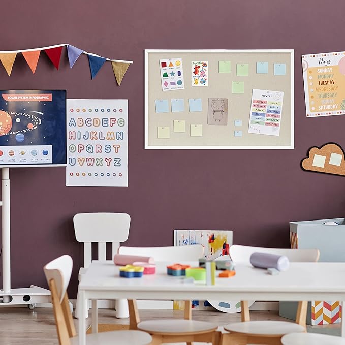 DAHAPYBOO Cork Board with Linen White,Bulletin Board 36"x24" Hanging Corkboards for Office Home School Message Board or Vision Board Decoration.