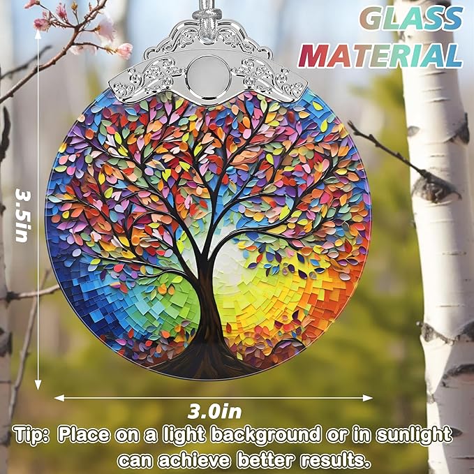 Jocidea Christmas Ornaments - Stained Glass Tree of Life - Multicolor Handcrafted Hanging Ornament for Christmas Tree - Gifts for Family, Friends, Couple - Gifts Exchange