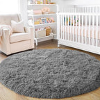 4'x4' Grey Round Rug for Bedroom, Ultra Soft Fluffy Circle Rug for Kids Girls Boys Room, Cute Shag Rugs for Living Room Playroom Teen Room Home Decor Rug