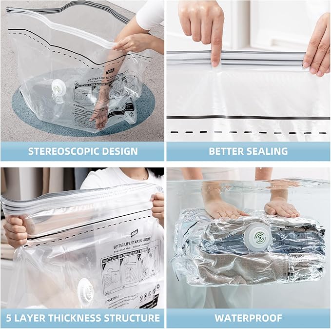 Cube Vacuum Storage Bags, 8 Pack Medium Size (25x19x11 inch), Vacuum Seal Bags for Clothing, Compression Packing for Clothes, Blankets, Baby Clothes, No Pump Needed