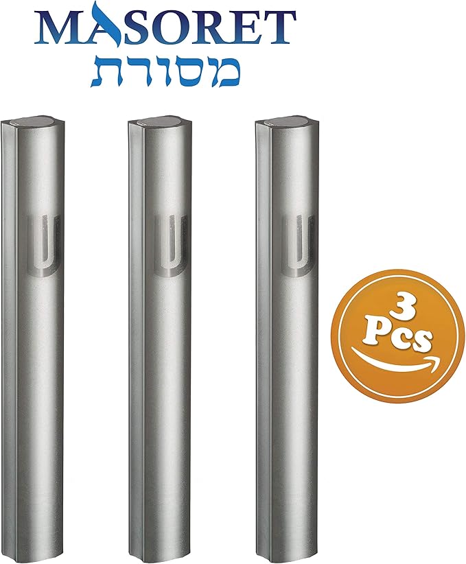 3-Piece Aluminum Door Mezuzah Cases: Special Profile, No Holes, 4-Inch 10cm Hebrew Parchment Scroll Holder Boxes