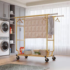 Raybee Clothes Rack Load 630LBS, Heavy Duty Clothes Rack, Rolling Clothing Racks for Hanging Clothes with Wheels, Adjustable & Commercial Garment Rack, 22" D x 75" W x 68" H, Gold