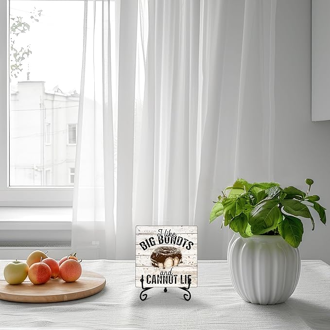 Kitchen Decor and Accessories, Kitchen Counter Decor, I Cannot Lie, Farmhouse Wooden Plaque with Iron Stand for Dinning Room Desk Shelf Display-A12