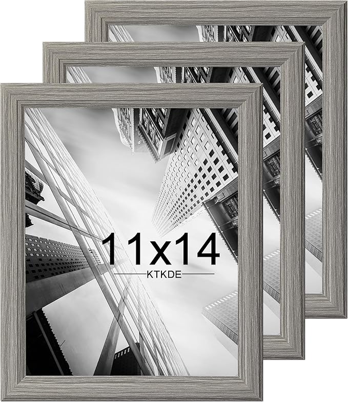 KTKDE 11x14 Picture Frame Set of 3, Grey Wooden frames, Vertical & Horizontal Wall Hanging for Wall Display,Studio Gallery Photo Frame for Photos, Posters & Art Prints