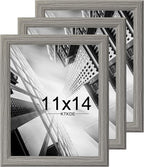 KTKDE 11x14 Picture Frame Set of 3, Grey Wooden frames, Vertical & Horizontal Wall Hanging for Wall Display,Studio Gallery Photo Frame for Photos, Posters & Art Prints