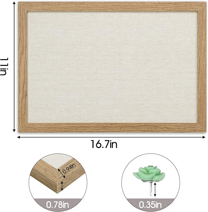 AKTOP 2-Pack Cork Bulletin Board with Linen 16.7" X 11", Small Framed Corkboard for Wall, Hanging Pin Board Picture Board for Home Office Decor, Cute Vision Board with 25 Pushpins (Carbonized Black)