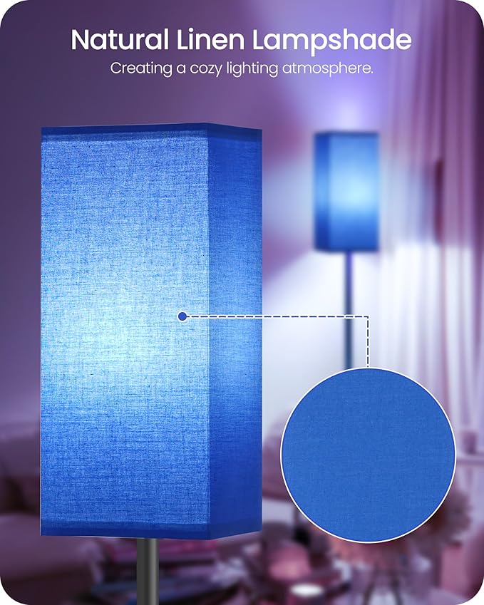Floor Lamp, Pole Lamp with Foot Switch, Modern Standing Lamp Shade, Minimalist Freestanding Lamp (Bulb Not Included), for Living Room, Bedroom Office ETL Listed, Blue and Black U07LD05