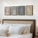 Framed Boho Botanical Wall Art for Living Room, 4 Piece Rustic Floral Canvas Painting Prints, Vintage Minimalist Neutral Flower Artwork for Modern Farmhouse Bedroom Dining Room Office Wall Decor