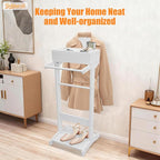 Gdrasuya10 Wood Suit Rack Suit Stand for Man and Women Clothes, Freestanding Valet Stands with Drawer & Holder for Entryway Office Living Room, 22 lbs Load, Space Saving (White)