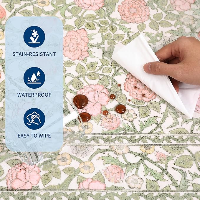GarveeHome Pink and Green Vintage Floral 2x6 Runner Rug Washable Kitchen Rugs Non Slip Boho Long Rug for Hallways Bedroom Entryway Bathroom Mat with Rubber Back Beige
