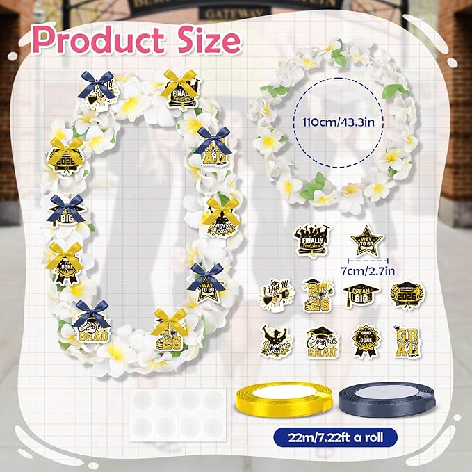 Leis for Graduation 2026, Artificial Flower Wreath with Cards Graduation Lays Gifts, Congrats Grad for High School