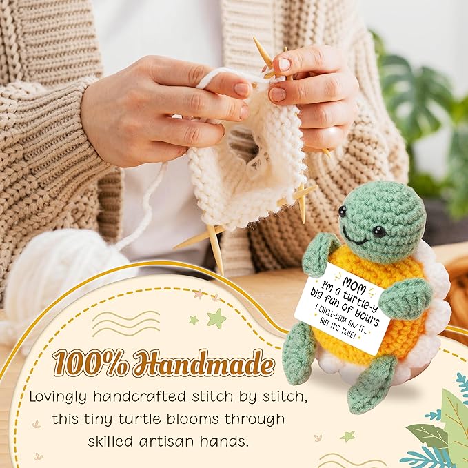 HEXMOZ Gifts for Mom from Daughter, Son - Birthday Gift, Ideas for Mothers, Mamas, Mother-in-Law - Handmade Collectible Turtle Daisy Doll Crochet Emotional Support with Positive Card