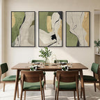 Large Framed Abstract Wall Art for Living Room, 3 Piece Modern Canvas Prints Paintings, Minimalist Green Beige Yellow Color Block Pictures for Hallway Dining Room Bedroom Office Wall Decor 24x36 In