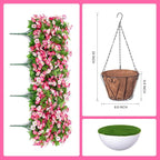 Artificial Flowers with Hanging Basket, Outdoor Faux Plants Silk Morning Glory Vines, Fake Green Arrangement for Garden Patio Spring Summer Decor (Pink)