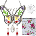 KY&BOSAM Butterfly Suncatchers Gifts for Mom Family Friends Stained Glass Suncatchers for Windows Hangings Wind Chimes Real Flower Colorful Crystal Outdoor for Garden Indoor Home Trees Party Decor