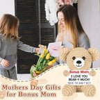 WELLBANEE Mother Gift Bonus Mom, Handmade Crochet Bear for Sentimental Mothers Day Birthday Present for Stepmom, Appreciation Keepsake for The Best Bonus Mom Ever, Small Desk or Shelf Décor Bear