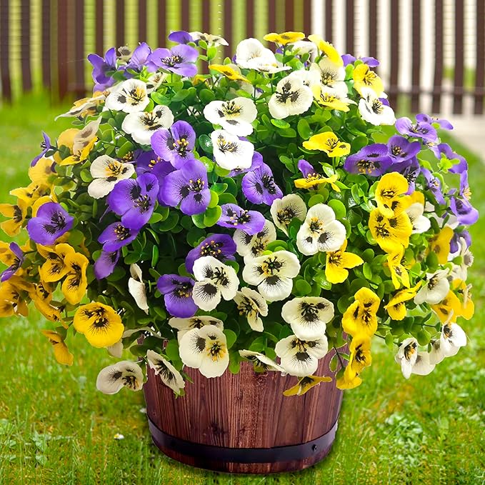 Artificial Flowers for Outdoors Fake Plants, 14 pcs Fake Flowers Artificial Plants Outdoor UV Resistant, Silk Faux Flowers Shrubs Greenery Plants for Porch Garden Patio Window Box Decor