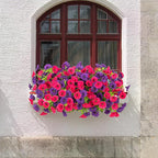 Artificial Flowers for Outdoors Decoration, 10 Bundles Fake Plastic Flower Plant, Faux Colorful Silk Morning Glory Petunias for Spring Summer Outside Garden Porch Front Door Decor, Hot Pink Purple