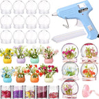Fiwochic 16 Sets Flower Snow Globes Kit with 16 Clear Plastic Globes, 8 Styles Resin Flower Bouquets, Bottles Glitter, Mini Hot Glue Gun with Glue Sticks and Ribbon for DIY Crafts