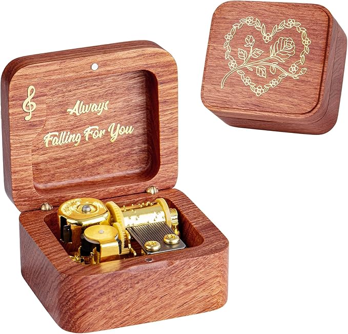 Cant Help Falling in Lov Wind Up Wooden Music Box, Vintage Musical Gifts for Birthday Christmas Valentine's Day Anniversary (Rosewood)