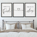 Set of 3 Framed Farmhouse Give it to God and Go to Sleep Signs Above Bed Wall Decors for Bedroom Wood Signs (Black, 16x24 inches)