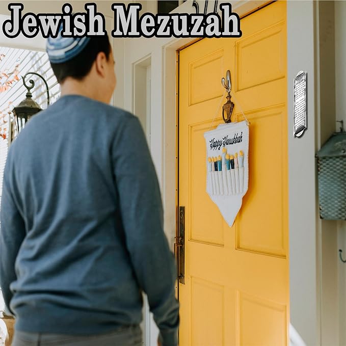 2 Pack Mezuzah with Scroll for Door - Jewish Mezuzah for Door Metal Cases with English and Hebrew Blessing for House Warming Hanukkah Gift (Antique Silvers)
