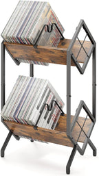 RUILALIFE 2-Tier-Vinyl-Record-Storage-Holder With Dividers, Metal Album storage for vinyl records display Shelf, Vintage 160-200 LP Storage Shelf Stand