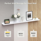 Boswillon 55.1 Inches Long Floating Shelves, 2 Set Rustic Wall Shelf for Bedroom, Nursery Book Shelf with Lip, Picture Ledge Shelf for Living Room, Bathroom, Kitchen - White