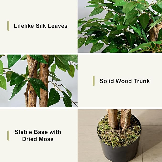VECELO Artificial Ficus Tree with Sturdy Nursery Pot, 6FT Faux Silk Plant for Indoor Outdoor Home Garden Decor, 2 Pack