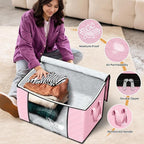 Fab totes 24 Gallons Clothes Storage, Foldable Thick Fabric Blanket Storage Bags, Containers for Organizing Bedroom, Closet, Clothing, Comforter, Organization with Handle (4 Pack,Pink)