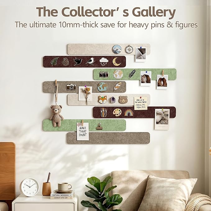 Cork Board for Walls - 8 Pack Felt Pin Board Bar Strips - Self-Adhesive Lightweight Bulletin Board - Cork Board for Office with 40 Push Pins No Damage for Wall