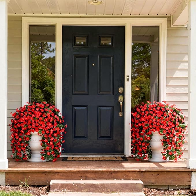 HyeFlora Artificial Fake Hanging Plants Flowers for Outdoor Outside Spring Decoration, 2 PCS Faux Silk Daisy Red Orchid Vines UV Resistant Realistic for Home Indoor Porch Patio Balcony