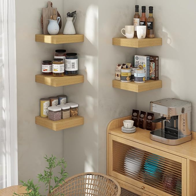 Venusmiles Square Floating Shelves for Wall, 12" W x 12" D x 2" H, 2 Pack of Small Wall Mounted Engineered Wood Shelves with Invisible Brackets for Living Room, Bedroom, Bathroom, Kitchen Decor, Oak